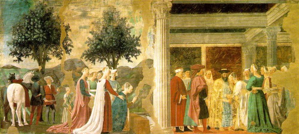 Piero,_arezzo,_Adoration_of_the_Holy_Wood_and_the_Meeting_of_Solomon_and_the_Queen_of_Sheba_01